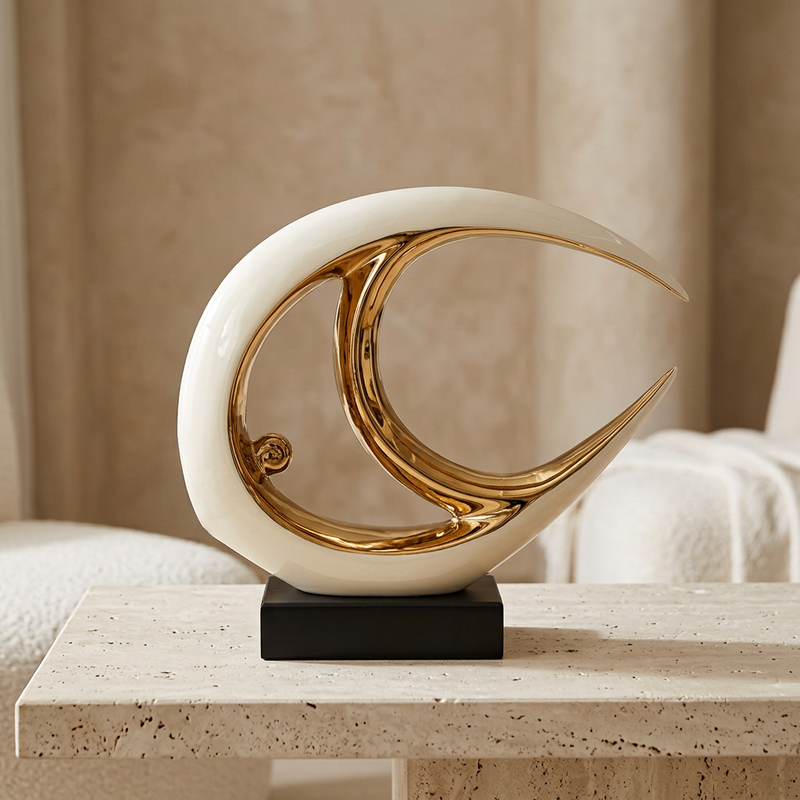 Golden Horizon Crescent Fish Abstract Sculpture