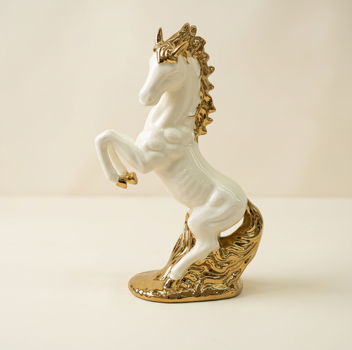 Royal White & Gold Rearing Horse Figurine
