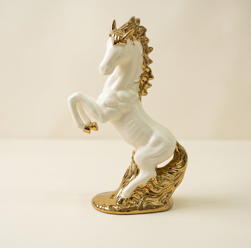Royal White & Gold Rearing Horse Figurine