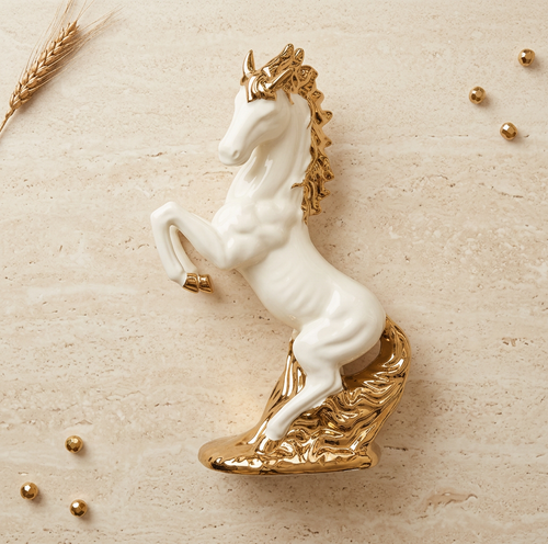 Royal White & Gold Rearing Horse Figurine