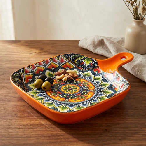 Vibrant Mandala Ceramic Baking & Serving Dish 9 Inch