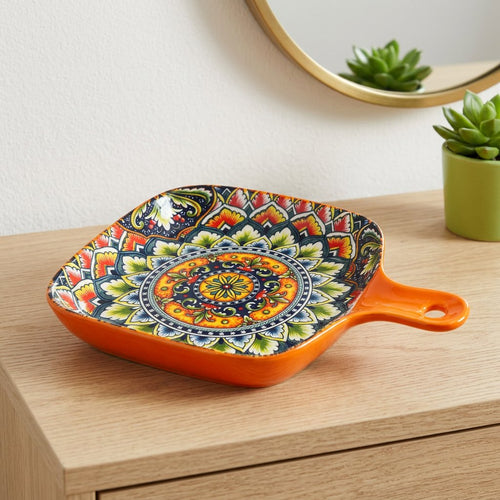 Vibrant Mandala Ceramic Baking & Serving Dish 9 Inch