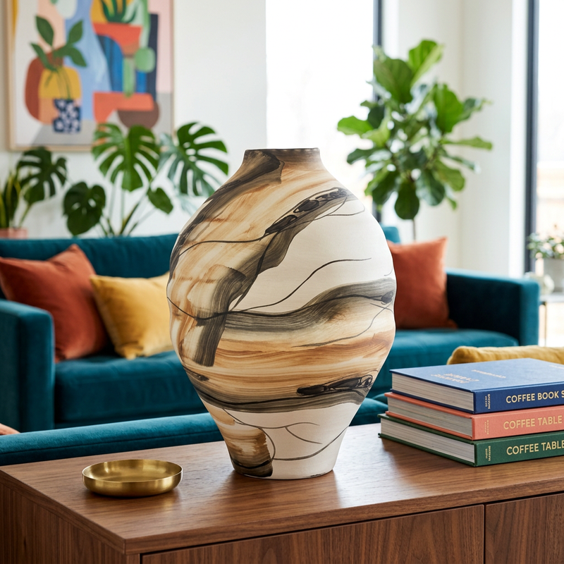 Modern Watercolor Swirl Ceramic Vase