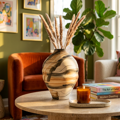 Modern Watercolor Swirl Ceramic Vase