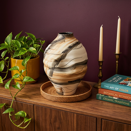 Modern Watercolor Swirl Ceramic Vase