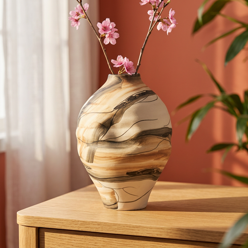 Modern Watercolor Swirl Ceramic Vase