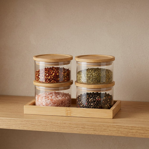 Stackable Glass Storage Jar Set with Bamboo Serving Tray