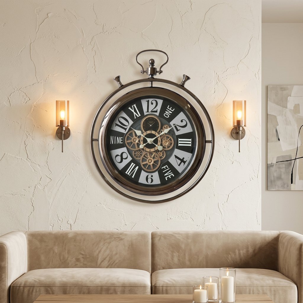 Vintage Stopwatch Style Metal Wall Clock