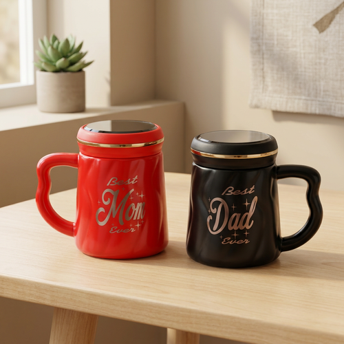 Best Mom Ever & Best Dad Ever Ceramic Mug Set with Mirror Lids