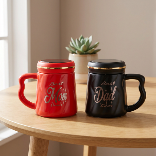 Best Mom Ever & Best Dad Ever Ceramic Mug Set with Mirror Lids