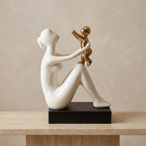 Seated Mother & Child Sculpture in Ivory & Gold