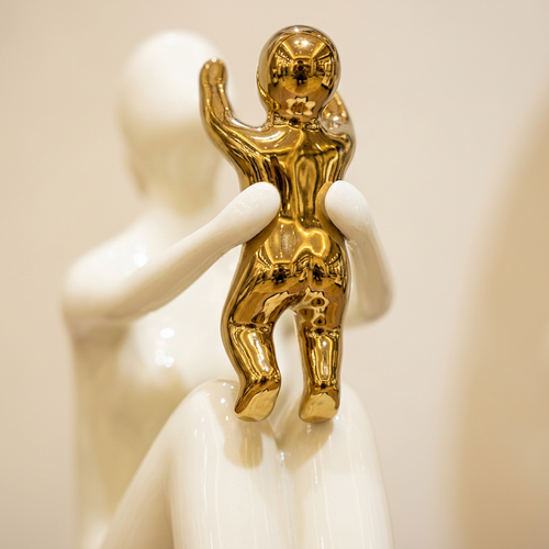 Seated Mother & Child Sculpture in Ivory & Gold