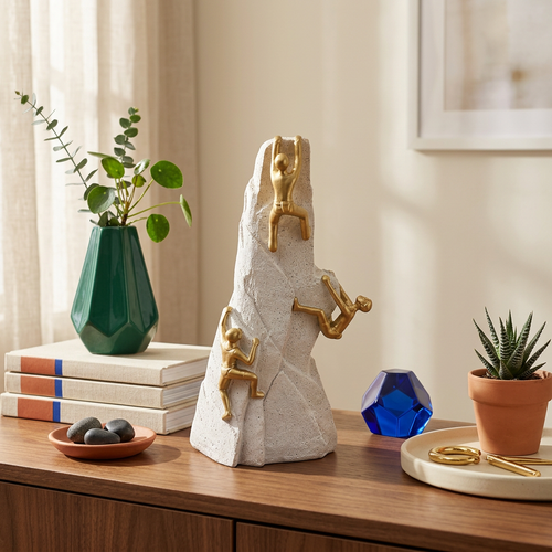 Triumph Mountain Climbers Gold & Stone Sculpture