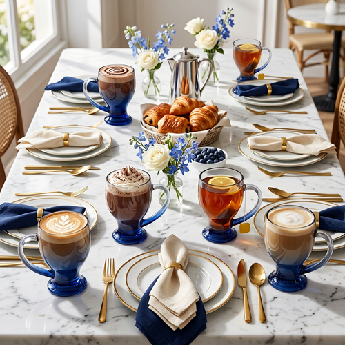 Cobalt Blue Gradient Irish Coffee & Latte Glass Set of 6