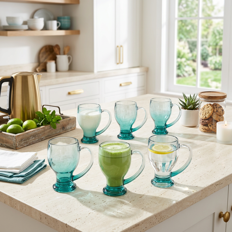 Aqua Gradient Inspired Coffee & Latte Glass Set of 6