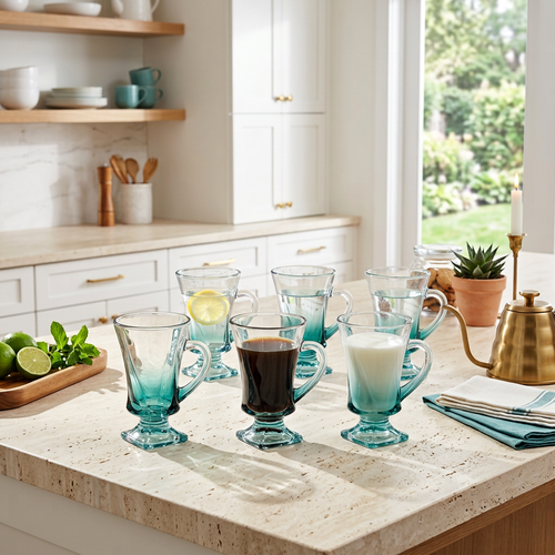 Deep Ocean Teal Swirl Cocktail Glass Set of 6