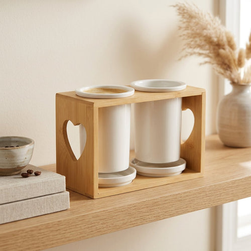 Double Ceramic Utensil Holder with Bamboo Stand