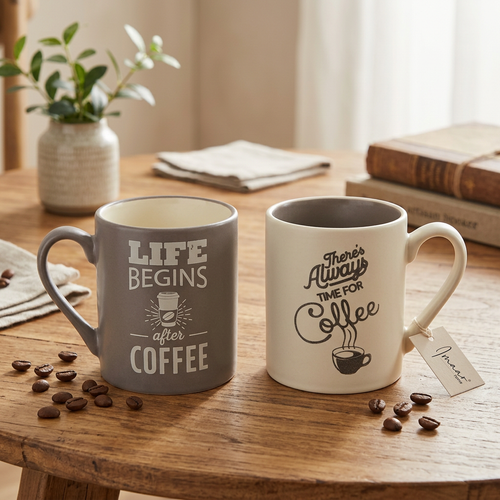 Modern Quote Ceramic Coffee Mug Pair Set of 2
