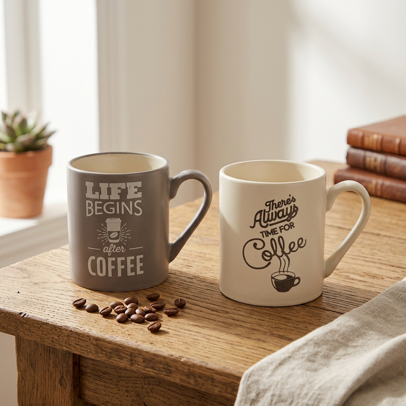 Modern Quote Ceramic Coffee Mug Pair Set of 2