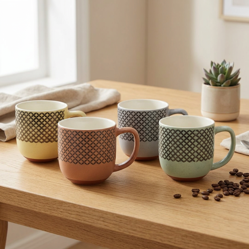 Elegant Designer Ceramic Coffee Mug Gift Set of 4