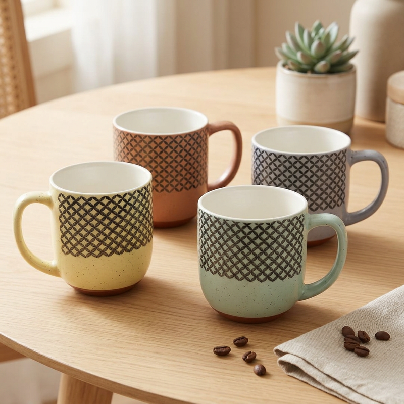 Elegant Designer Ceramic Coffee Mug Gift Set of 4