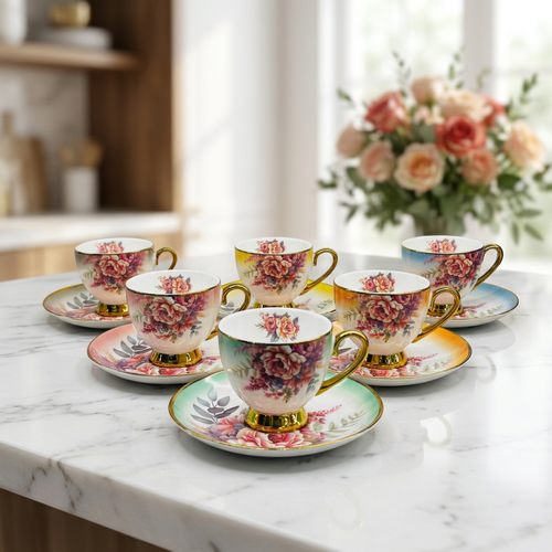 Royal Garden Rainbow Pastel Cup and Saucer Set of 6