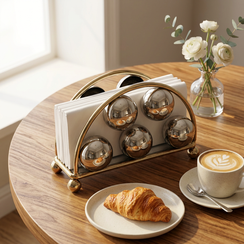 Modern Gold & Silver Sphere Metal Napkin Holder