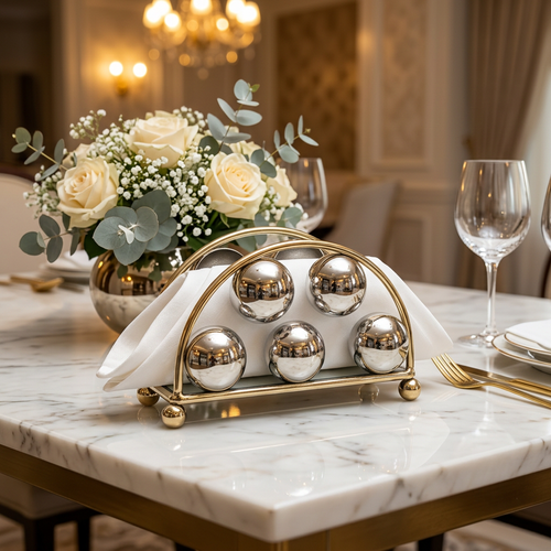 Modern Gold & Silver Sphere Metal Napkin Holder