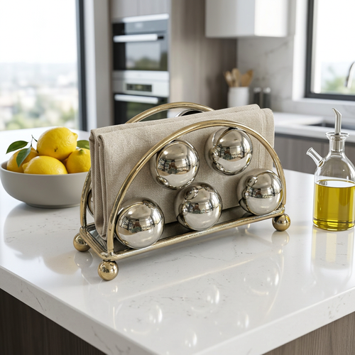 Modern Gold & Silver Sphere Metal Napkin Holder