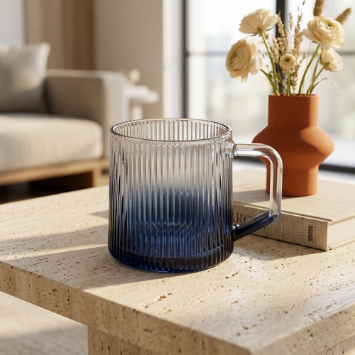 Cobalt Blue Ribbed Glass Set of 6