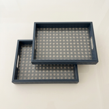 Luxury Slate Grey & Cannage Serving Trays Set of 2