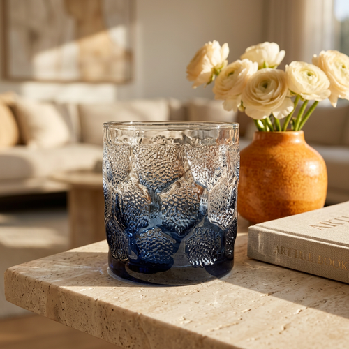 Midnight Blue Ice-Textured Rocks Glass Set of 6