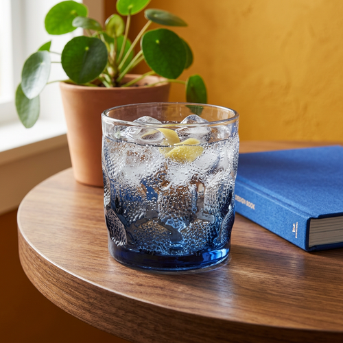 Midnight Blue Ice-Textured Rocks Glass Set of 6