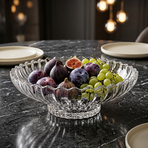 Elegant Crystal Style Glass Fruit Bowl 11.6 Inch
