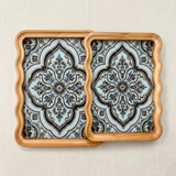 Turkish Pattern Serving Tray Set with Wave Rim Set of 2