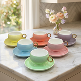 Colorful Cups with Gold Ring Handles Set of 6