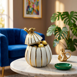 Elegant Gilded Pear Ceramic Jar with Lid