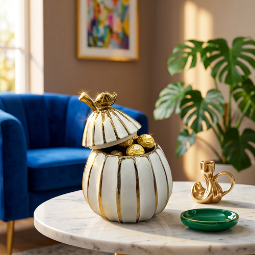 Elegant Gilded Pear Ceramic Jar with Lid