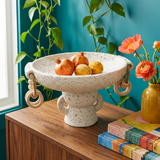 Elegant Volcanic Bowl with Wooden Ring Accents