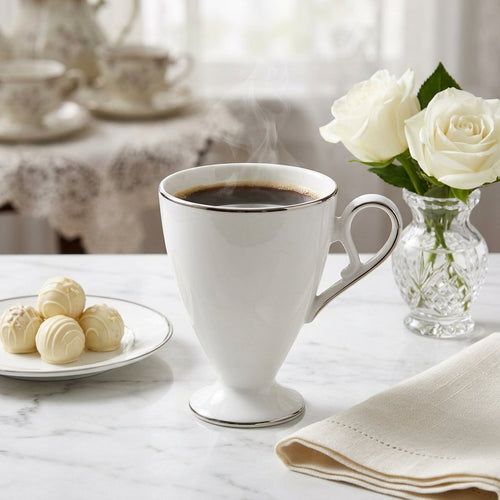 Elegant Pedestal Ceramic Coffee Mug with Gold Rim