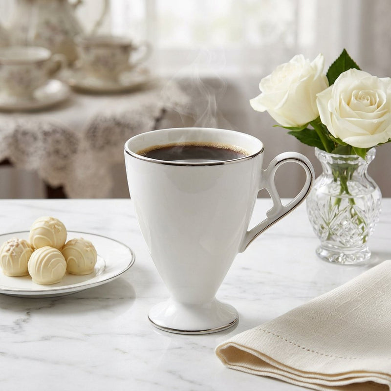 Elegant Pedestal Ceramic Coffee Mug with Gold Rim