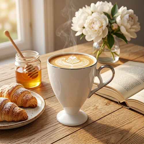 Elegant Pedestal Ceramic Coffee Mug with Gold Rim