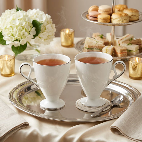 Elegant Pedestal Ceramic Coffee Mug with Gold Rim