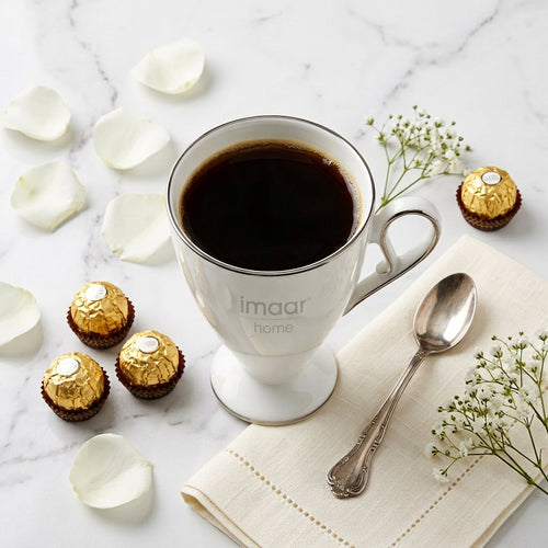Elegant Pedestal Ceramic Coffee Mug with Gold Rim