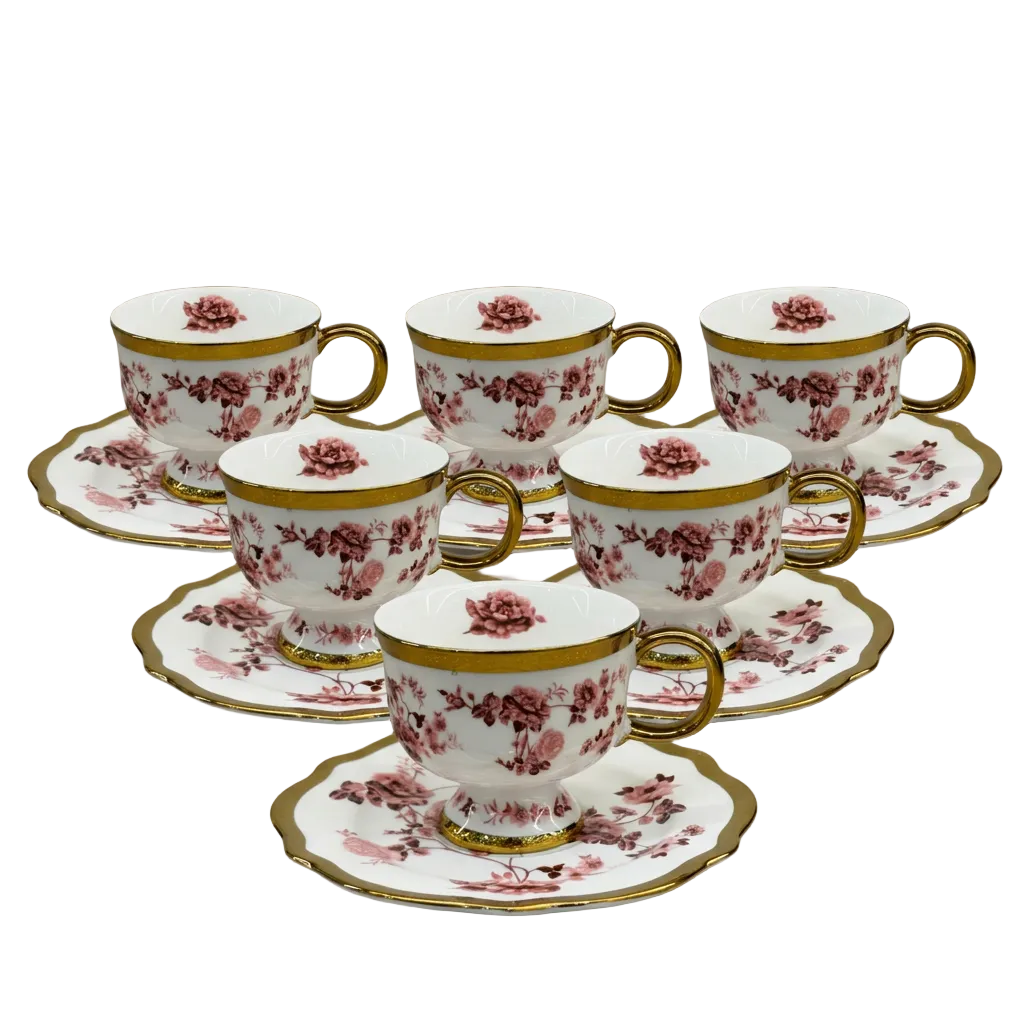 Vintage English Rose Cup & Saucer Set of 6