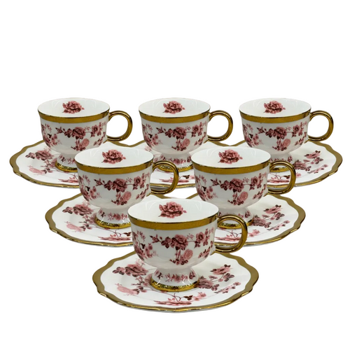 Vintage English Rose Cup & Saucer Set of 6