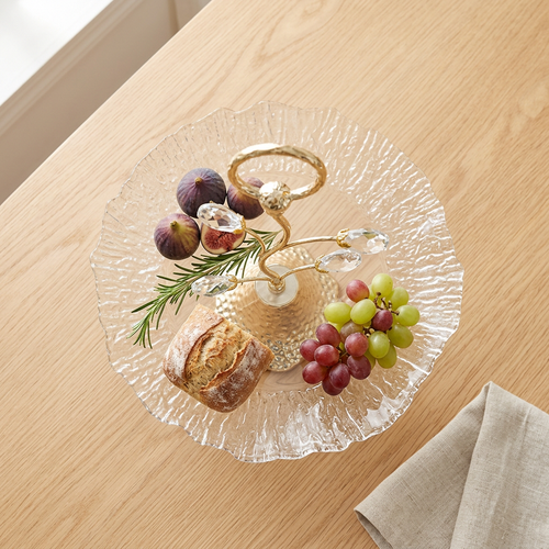 Elegant Crystal Leaf Serving Platter with Gold Base