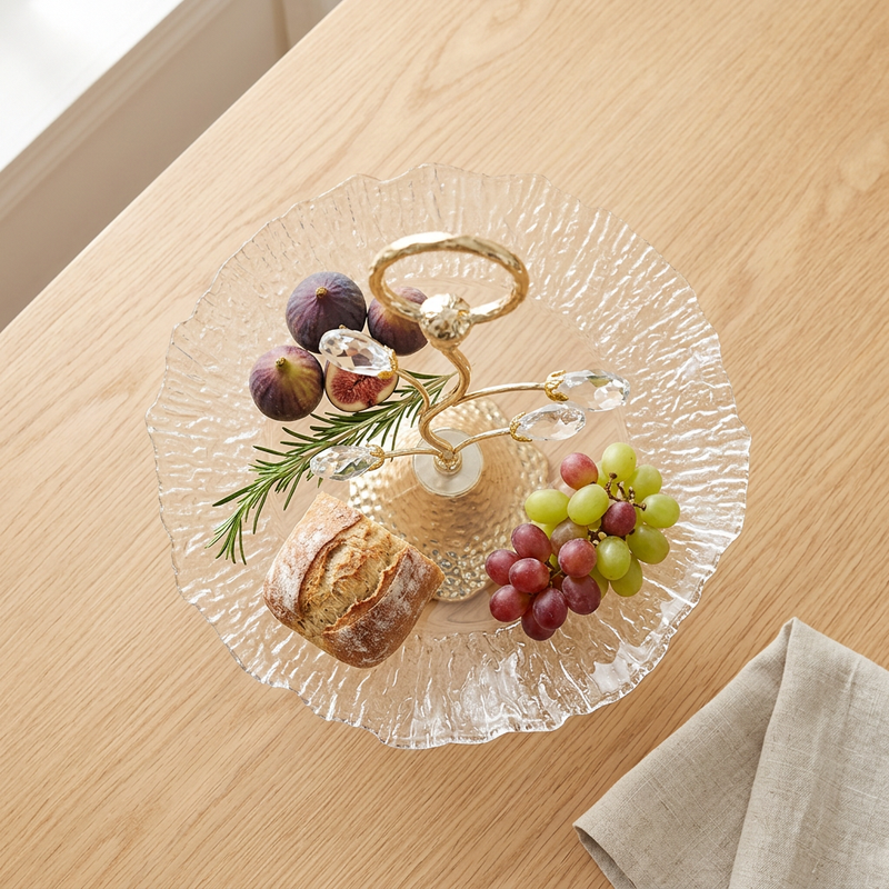 Elegant Crystal Leaf Serving Platter with Gold Base