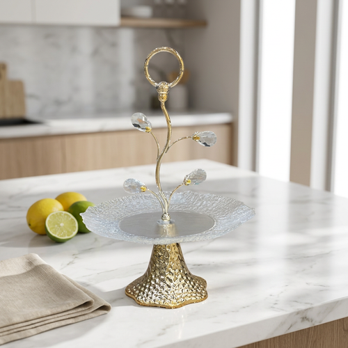 Elegant Crystal Leaf Serving Platter with Gold Base
