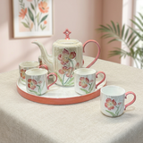 3D Botanical Pearl 8-Piece Tea Service in Ivory & Coral Rose